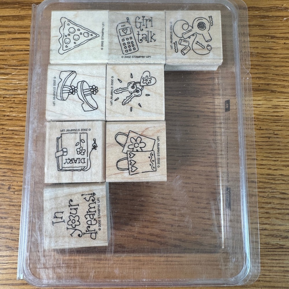 Stampin Up‎ Girlfriend Accessories Wood Block Rubber Stamp Set of 8 Y2K 2002